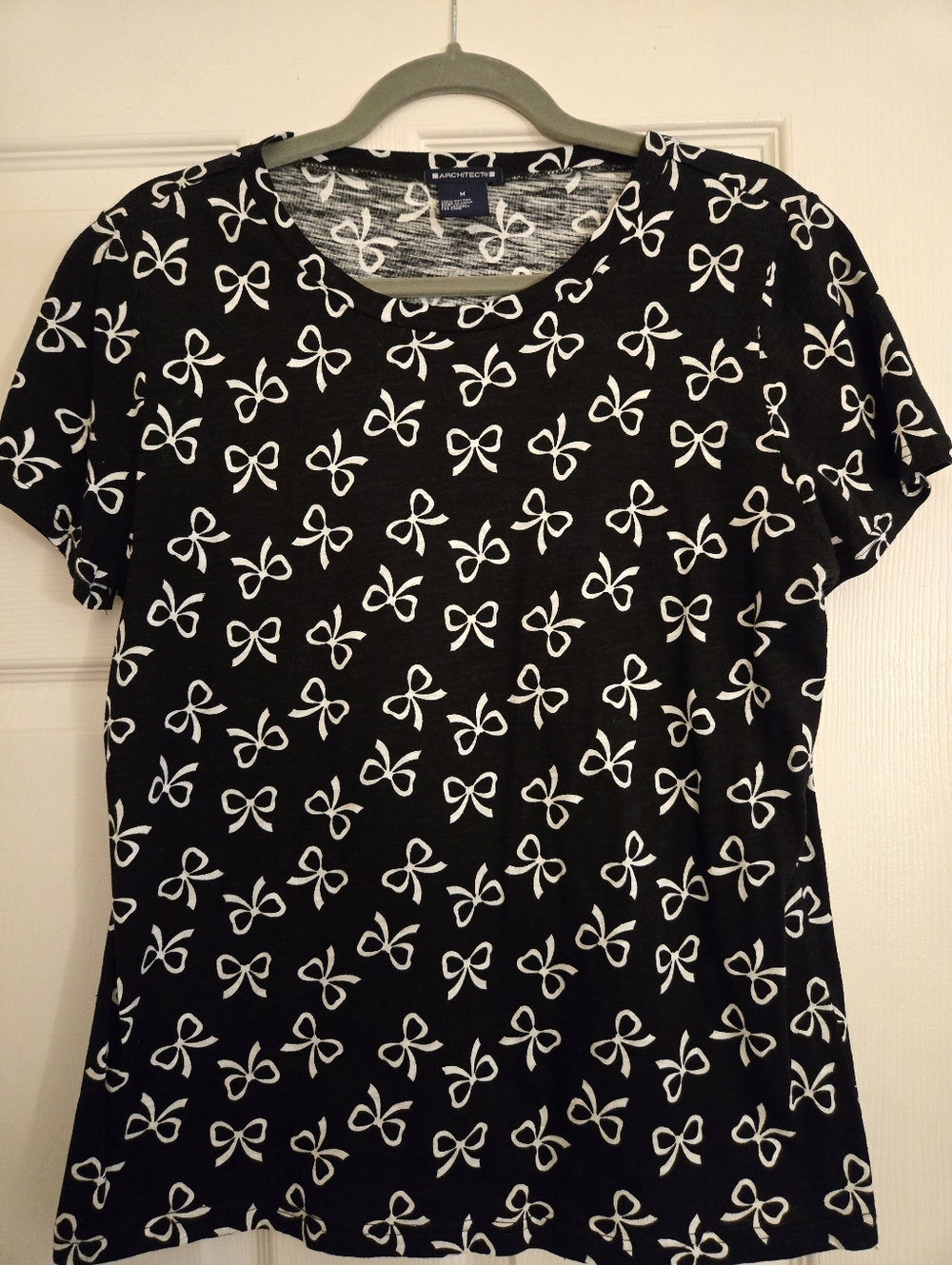 Charter Club Black Tee with White Bow Print